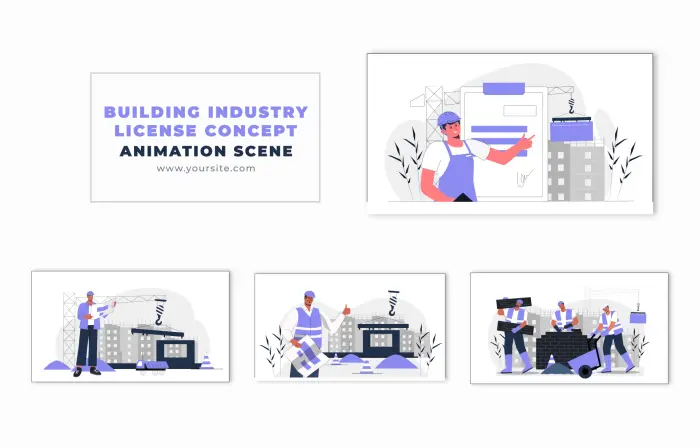 Construction Site Workflow Flat Design Character Animation Scene
